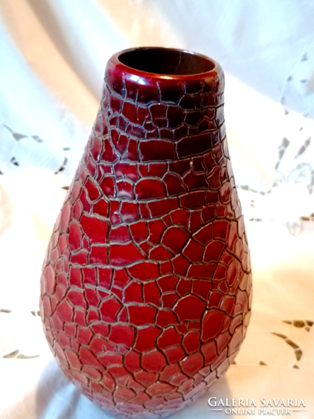 A rare Zsolnay cracked oxblood glaze, crackle bay vase