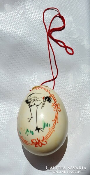 Old Chinese hand painted plastic Easter hanging egg stork bird pattern