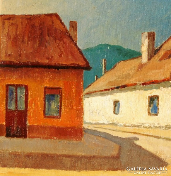Mihály Lupták: Óbuda street, 1983 - oil painting, framed