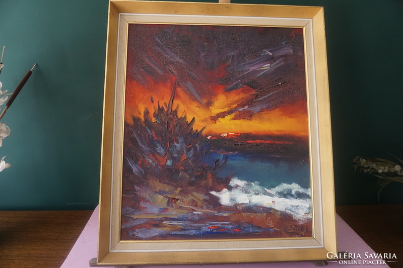 Abstract painting: sunset on the sea (original title and artist's name unknown)
