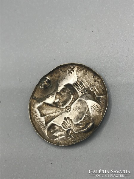 Art nouveau silver-plated metal jean d'arc pin, brooch with Hertz manufacturer's mark