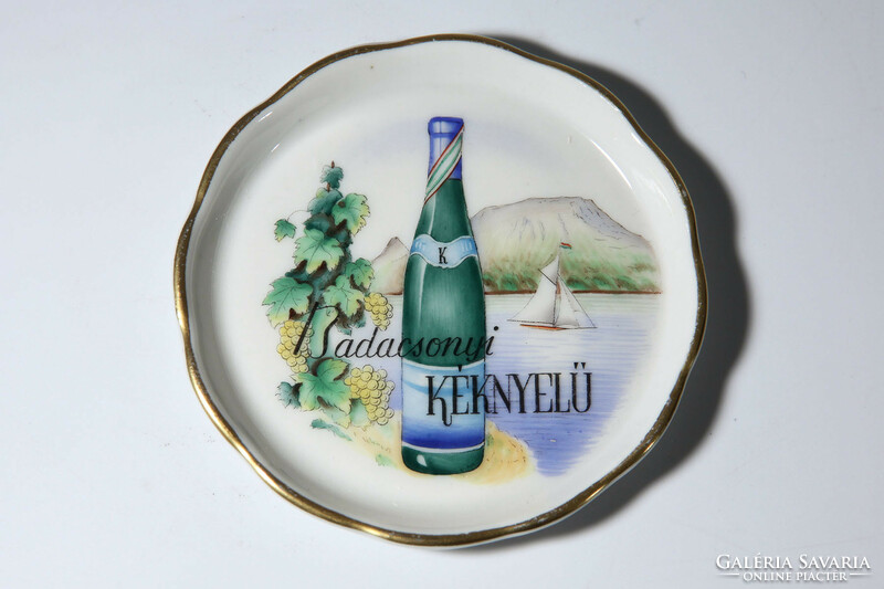 Monimpex Herend advertising souvenir Badacsony blue-handled coaster 7562 | Balaton sailing bowl