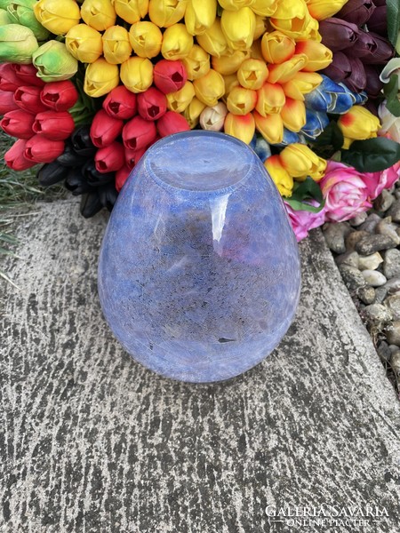Retro színàtmenetes   gömb váza repesztett Gyönyörű  Fátyolüveg fátyol karcagi berekfürdői üveg