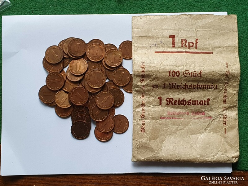 III. Birodalom 60 db  verdefényes 1 pfennig egyben banki zacskójában. R!!.