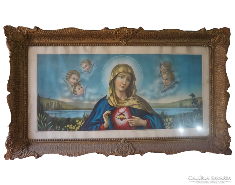 Máriát ábrázoló poszterkép üvegborítással