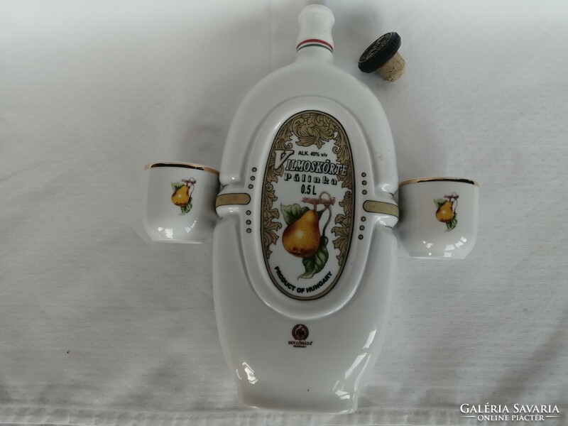 Hollóháza brandy flask / water bottle with 2 cups _ pear decor