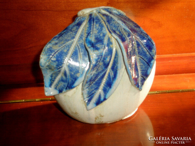 Zsuzsa Füzesi mid-century ceramic vase with leaf decoration 18 cm