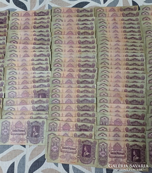 Egy köteg, 100 darab 100 Pengő 1930.