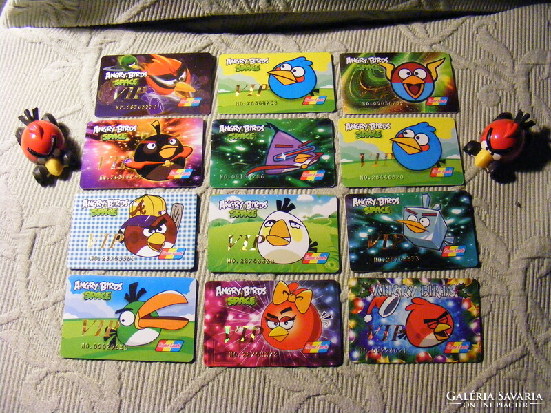 Angry birds space vip card collection 12 pcs + 2 angry birds small car 2012 mattel