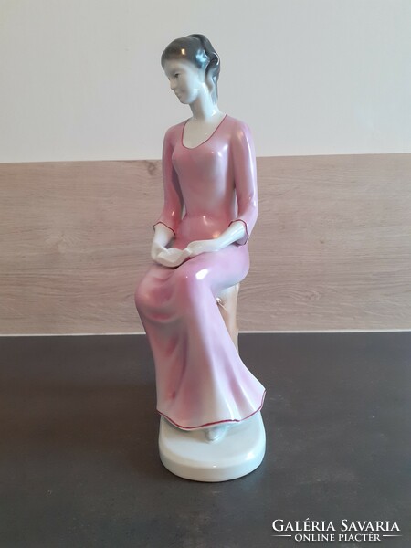 Hollóházi large reading lady porcelain statue, 34 cm