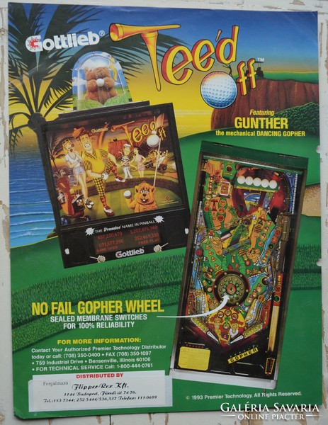 Pinball flyer Gottlieb "Tee'd off" flipper reklám prospektus