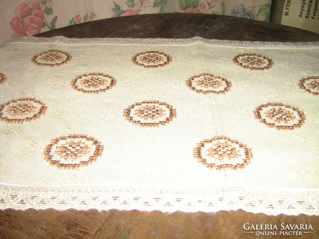 Beautiful hand embroidered lacy edged elegant woven tablecloth running