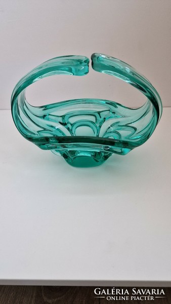 Gyönyörű cseh türkiz üvegkosár