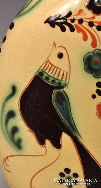 Karcagi feliratos madaras mezőcsáti festésű butella. Versikével.