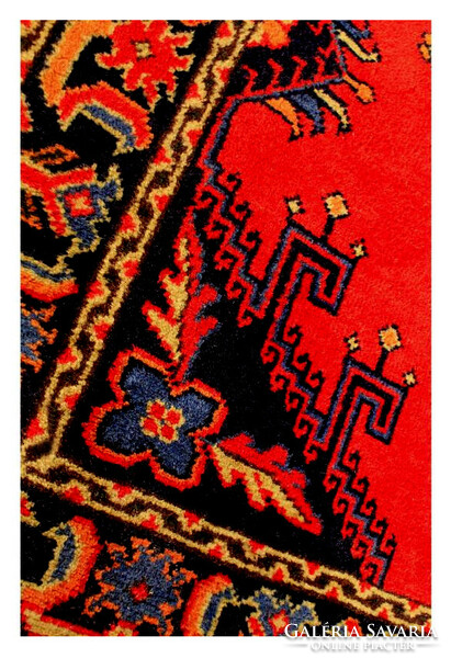Indian, fiery red running Persian carpet 380 x 85 cm