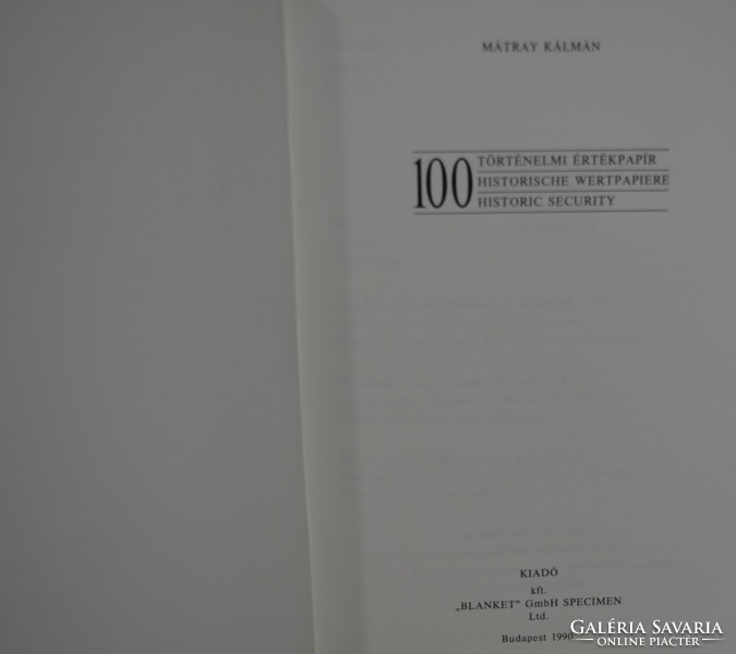 Mátray Kálmán 100 történelmi értékpapír című könyv részvény ismertető
