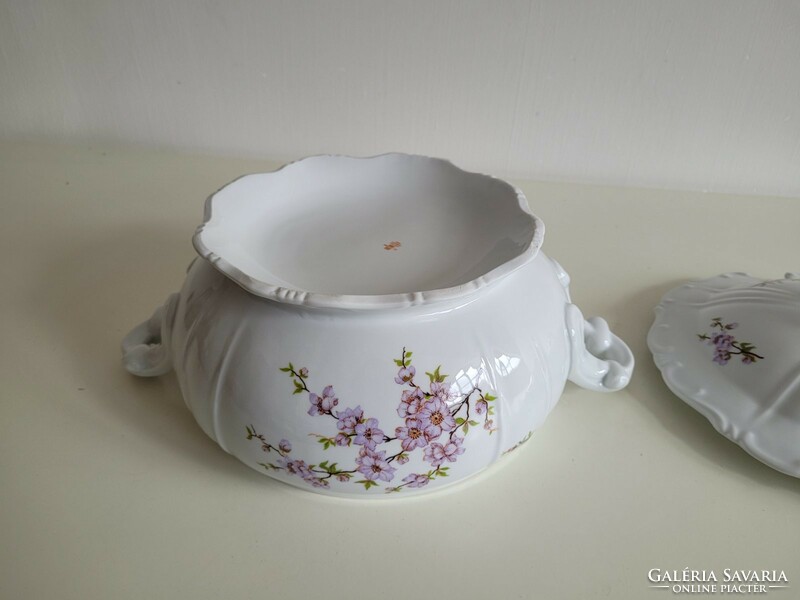 Old Zsolnay porcelain soup bowl, baroque bowl with peach blossom pattern