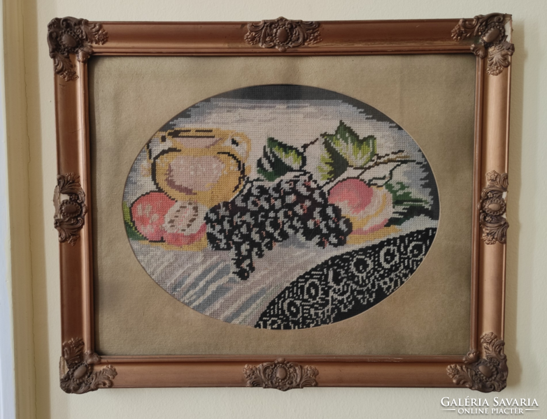 Asztali csendélet gyümölcsökkel nagyszemű antik gobelin