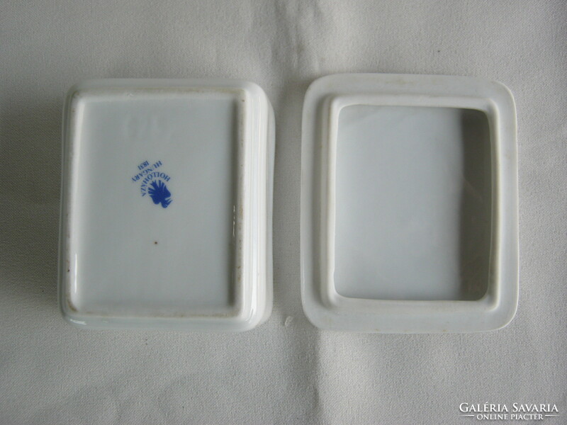 Hollóházi porcelán kék virágos bonbonier doboz ékszertartó