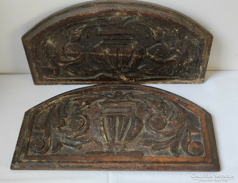 Pair of old carved furniture ornaments - horizontal