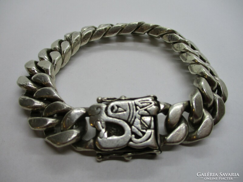 Unique large Aztec silver bracelet 169g