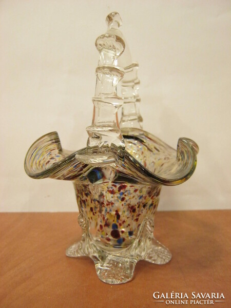Colorful patterned glass basket with ruffled edges