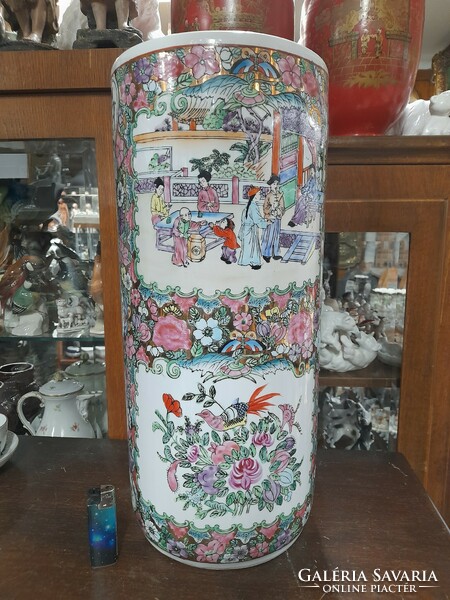 Chinese large hand-painted porcelain vase, umbrella holder. 46 Cm.