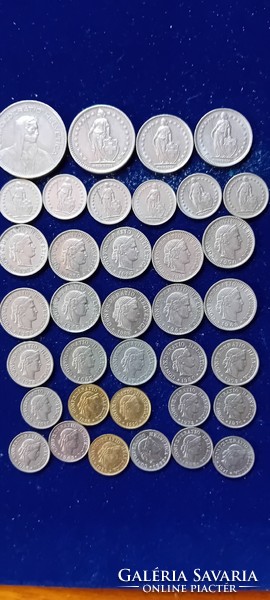 36 old Swiss coins 1944-1990