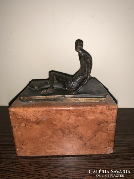 Rarity!!! Red marble-based sculpture depicting a modern human figure