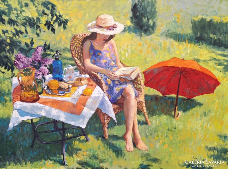 Zoltán Hornyik: June afternoon (oil, canvas) summer portrait - gallery - contemporary painter from Debrecen