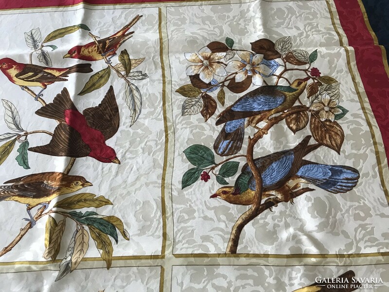Italian silk scarf with singing bird patterns, 85 x 85 cm