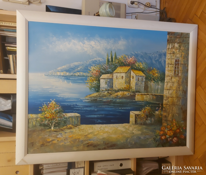 Mediterranean painting, oil on canvas, huge size! 91X122 cm+ frame!!!