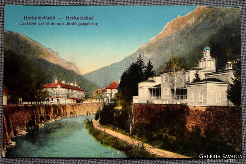 Herkulesfürdő -  Erzsébet szálló , fürdőigazgatóság  - litho képeslap   19,,