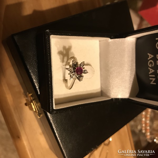 14K white gold ring with rubies and diamonds