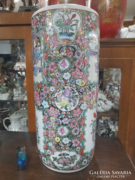 Kínai Nagy Kézi Festésű Porcelán Váza,Esernyő Tartó.46 cm.