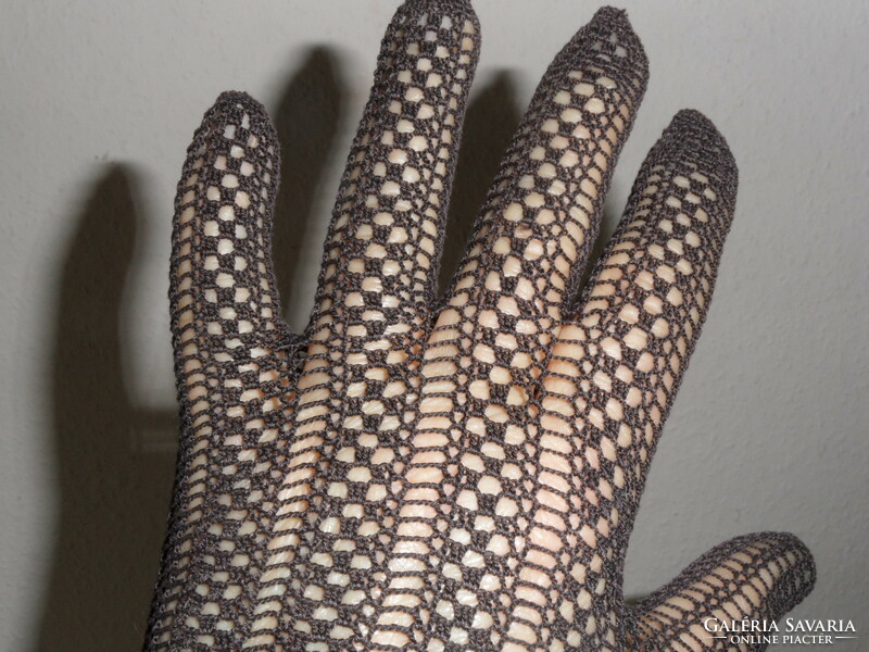 Hand-crocheted dark brown lace gloves