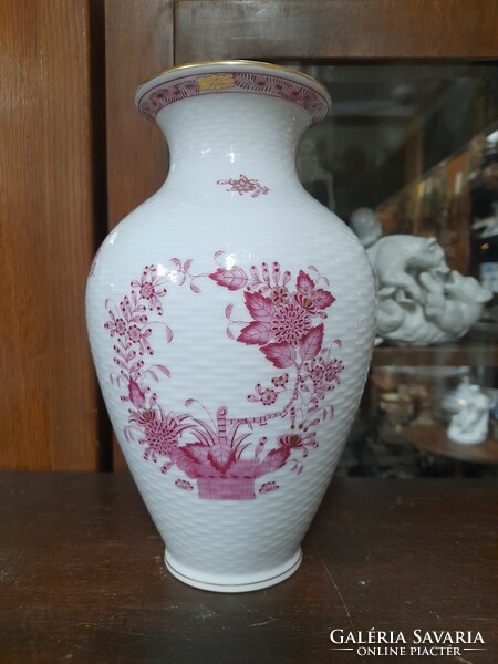 Jubilee Herend purple Indian basket hand-painted porcelain vase. 24 Cm.