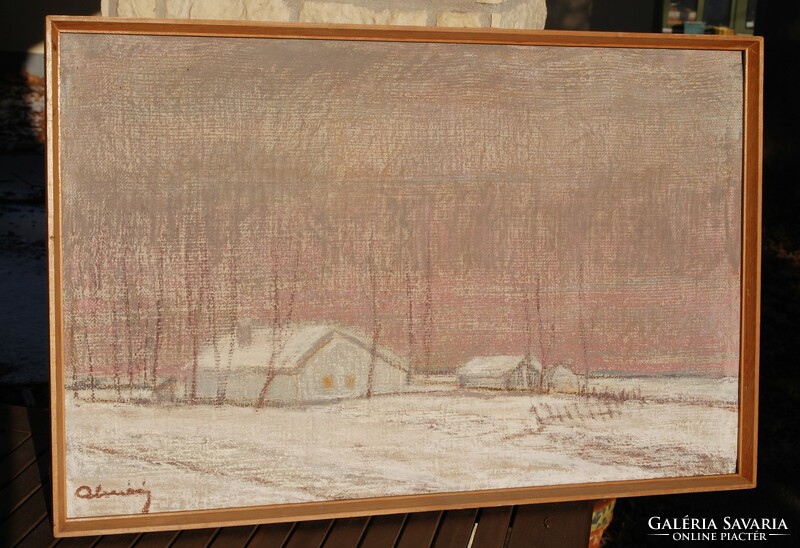 Almási Gyula Béla (1908-1975): Tél a vásárhelyi határban - nagy méretű festmény,eredeti keretezésben