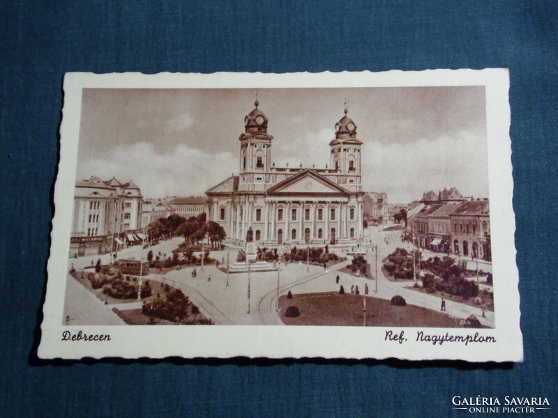 Képeslap, Debrecen, Ref. Nagytemplom Csokonai szobor, látkép,utca részlet, villamos