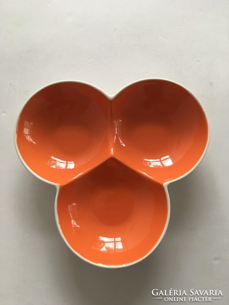3-part orange, vintage, retro ceramic bowl, serving bowl