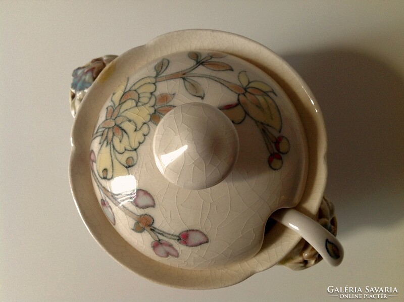 Antique Zsolnay sugar bowl - mustard