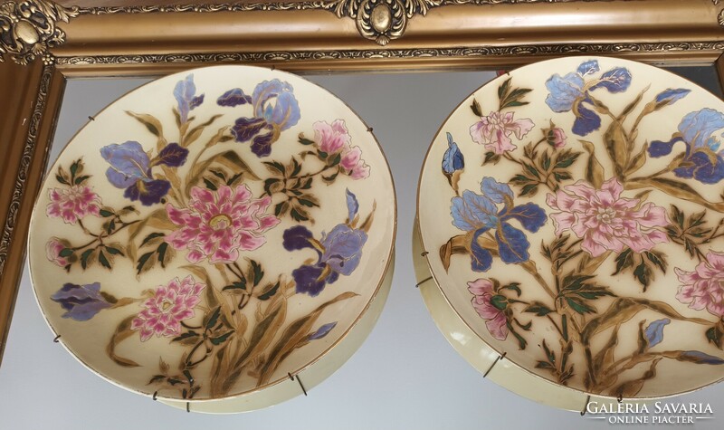 Antique, 47 cm Zsolnay Júlia wall plate/wall plate pair
