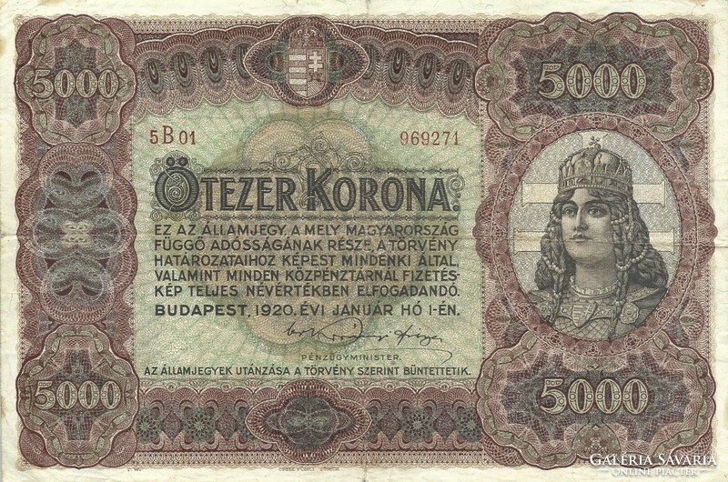 5000 korona 1920 eredeti állapot 3. Nagyon szép