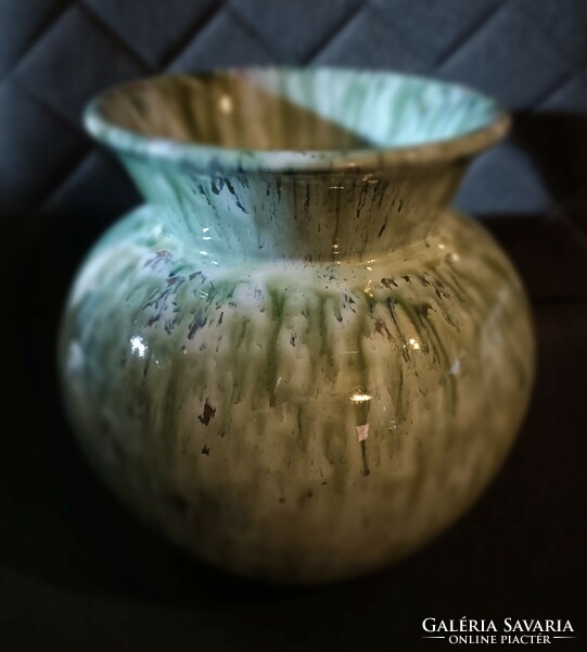 Zsolnay, large-sized kaspo with a trickled glaze! A beautiful, 22 cm high object, shining in shades of green!