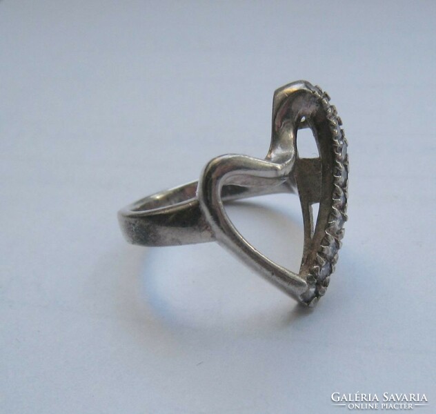Large stone heart silver ring, large size!