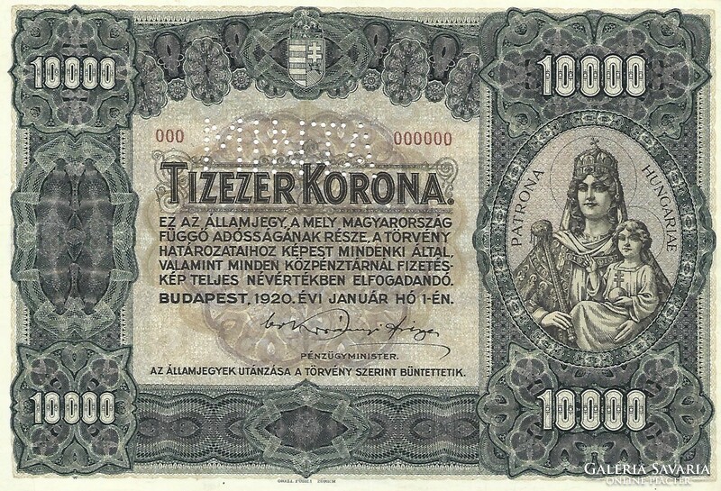 10000 korona 1920 MINTA aUNC