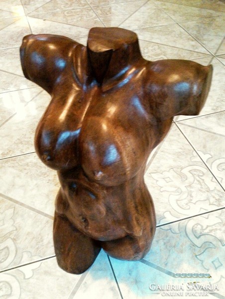 Full-length female nude torso, large polished antique rosewood wooden statue, unique rarity