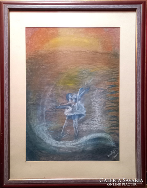 Hattyúk tava és a Tűzmadár. 2 db akvarellkép. 65x50 cm. Prima díjas művész alkotása. Károlyfi/1952