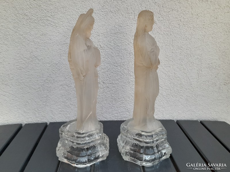1,-Ft Meseszép antik Szűz Mária a kisdeddel és Jézus szíve üveg párban