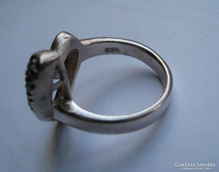 Nagy, köves szív ezüst gyűrű, nagy méret!